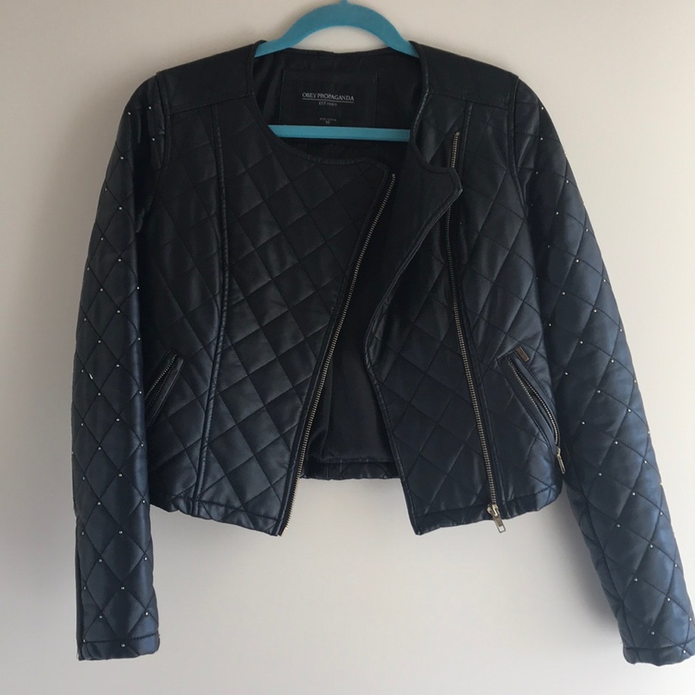 Obey Black Leather Jacket